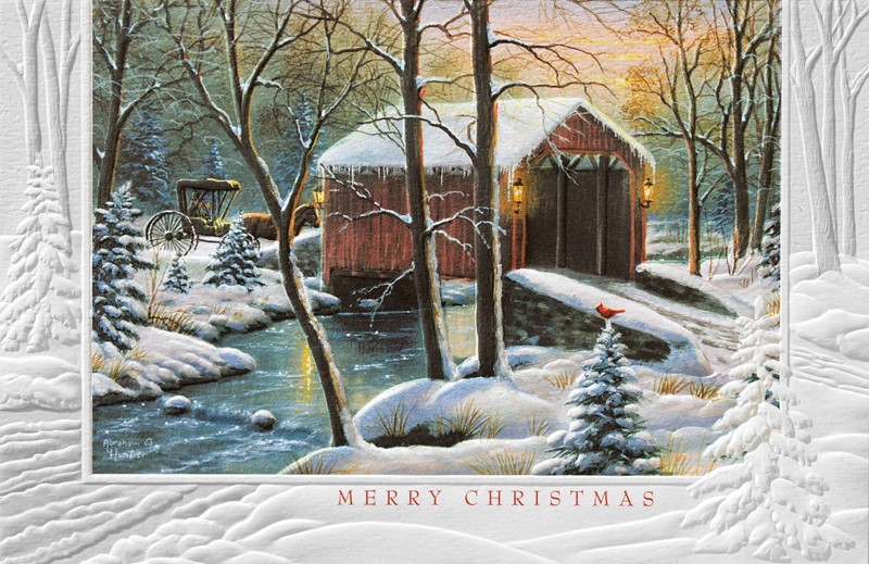 Winter Covered Bridge | Scenic themed boxed Christmas cards
