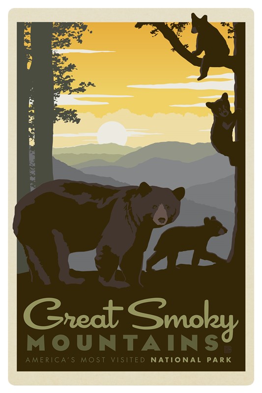 Great Smoky Mama Bear & Cub Magnetic PC | themed magnet postcard