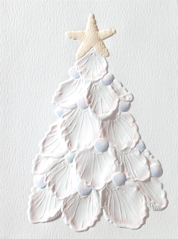 Pearly Shell Tree | Embossed Coastal Christmas cards