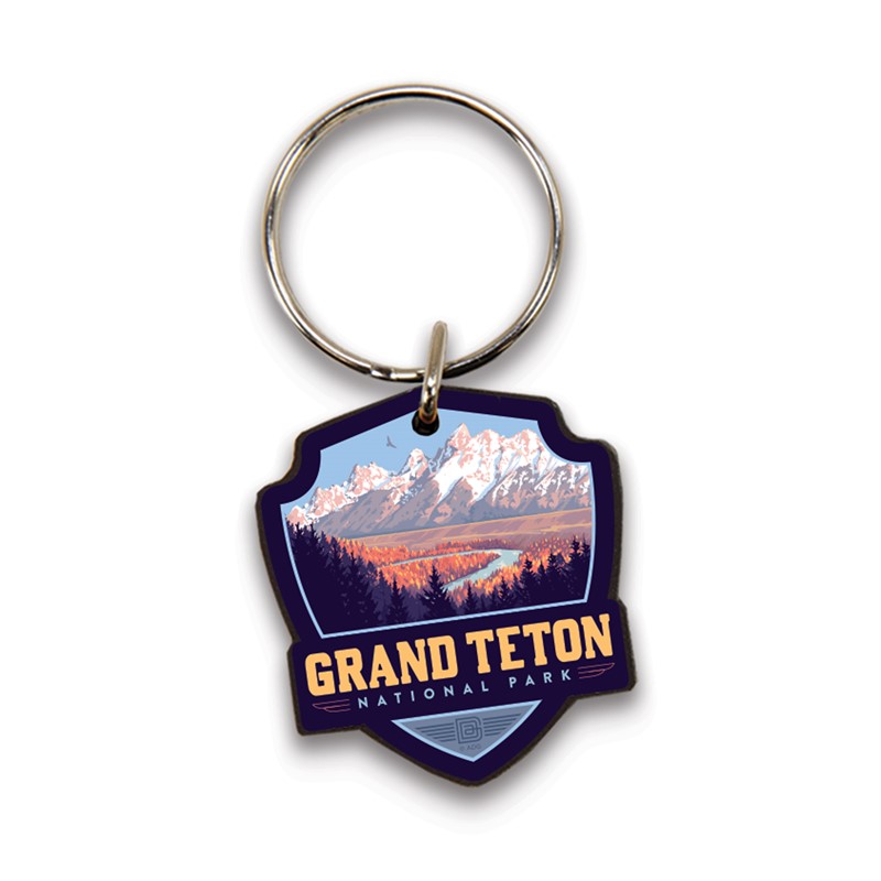 Grand Teton Snake River Valley Emblem Wooden Key Ring | American Made