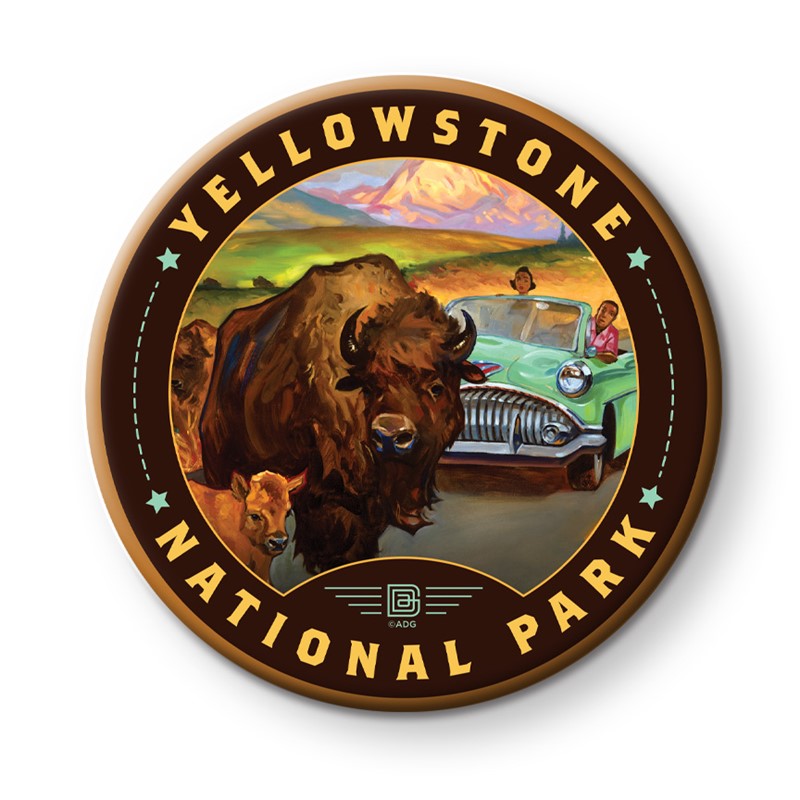 Yellowstone NP Bison Crossing Circle Magnet | Made In The USA