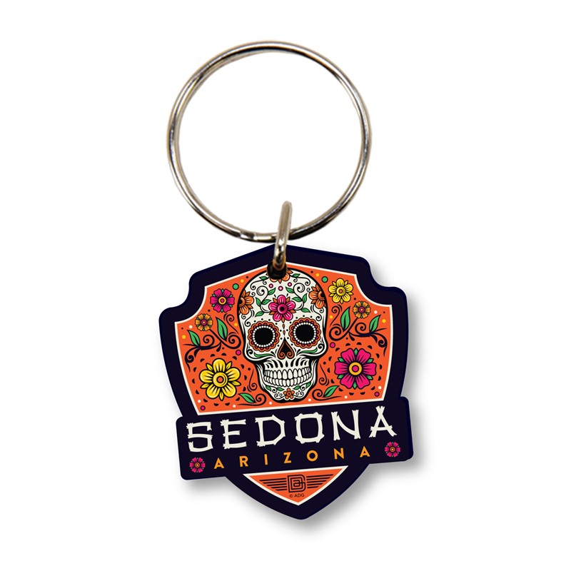 Sedona AZ Skeleton Emblem Wooden Key Ring | American Made