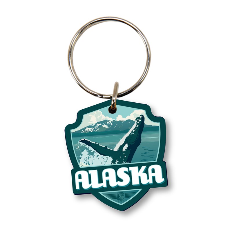 AK Whale Breeching Emblem Wood Key Ring | American Made