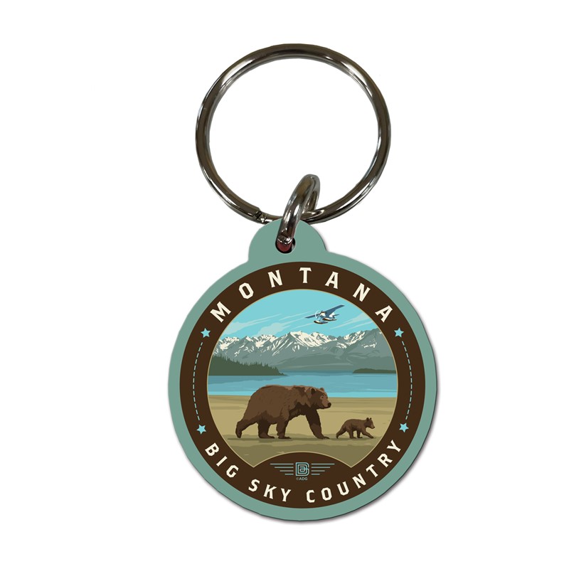 MT Big Sky Country Bears Circle Wood Key Ring | American Made