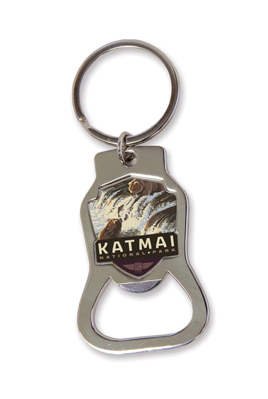 Katmai NP Fishing Party Emblem Bottle Opener Keyring | American Made