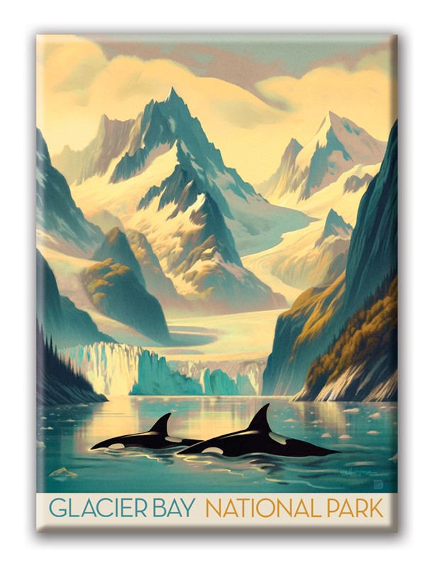 Glacier Bay NP Gliding Orcas Magnet | Metal Magnet