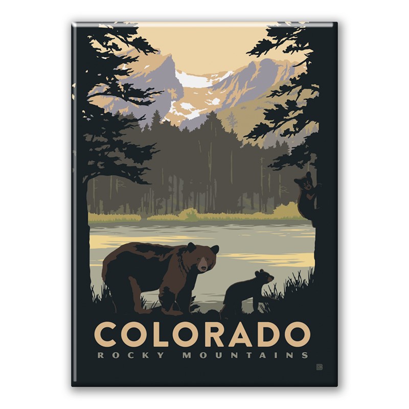 Rocky Mountains CO Mama Bear & Cub Magnet | Metal Magnet