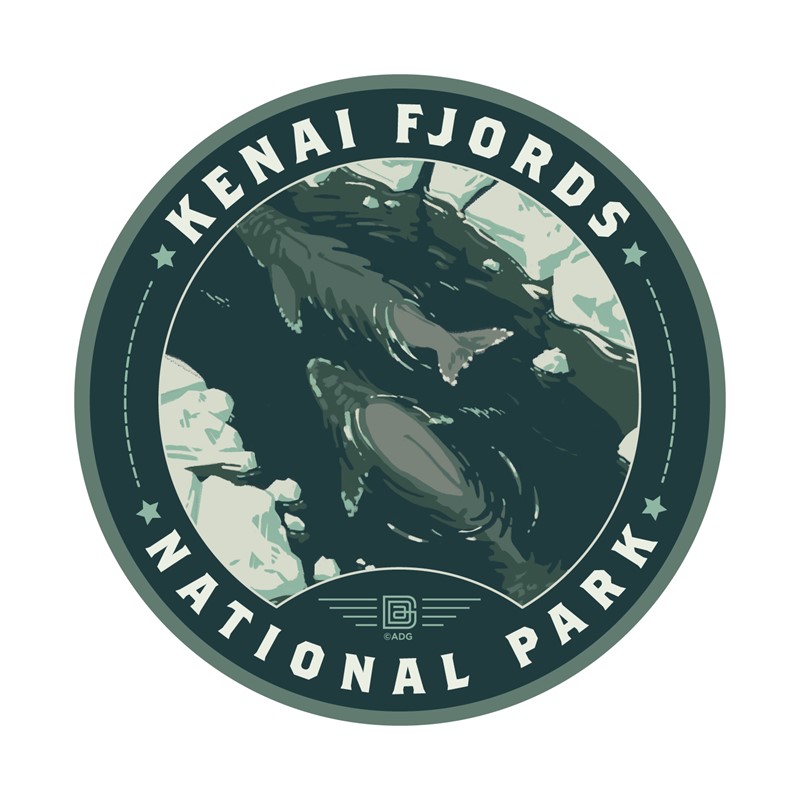 Kenai Fjords NP Whales Circle Sticker | Made in the USA