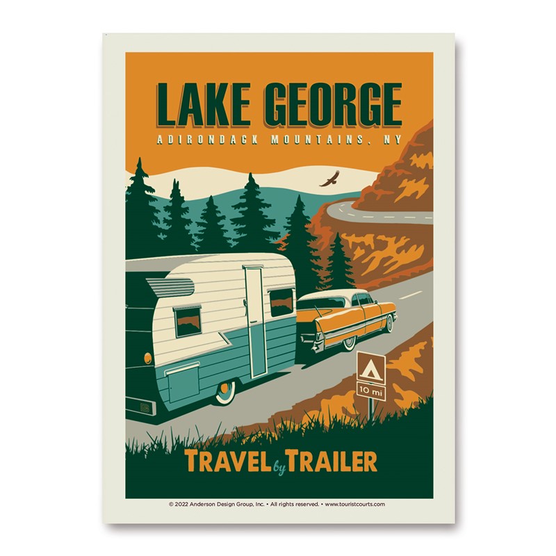 Lake George Adirondack Travel By Trailer Vertical Sticker| Made in USA