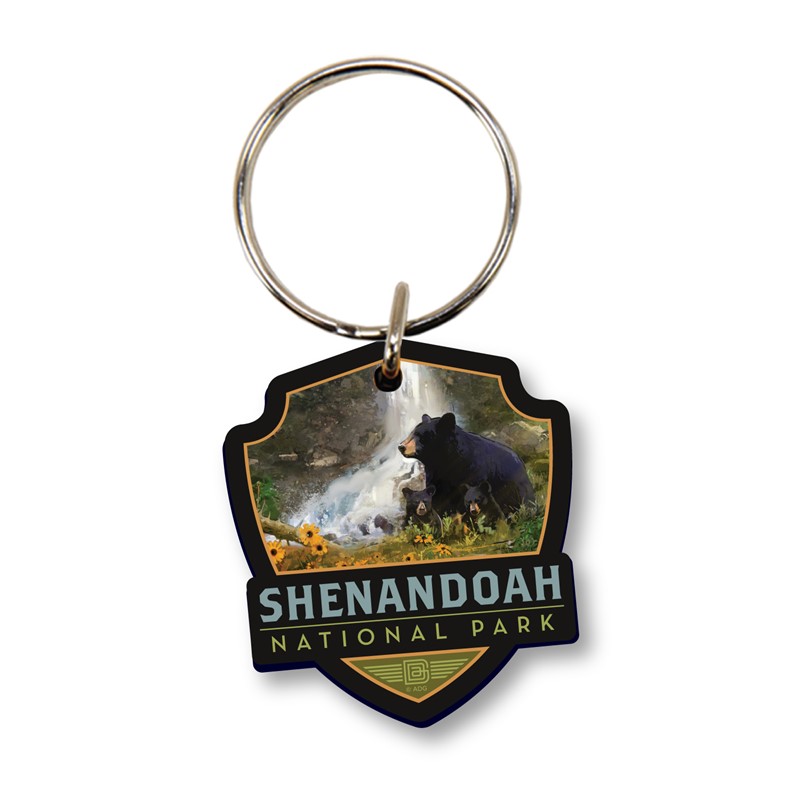 Shenandoah NP Bear Family Emblem Wood Key Ring | American Made