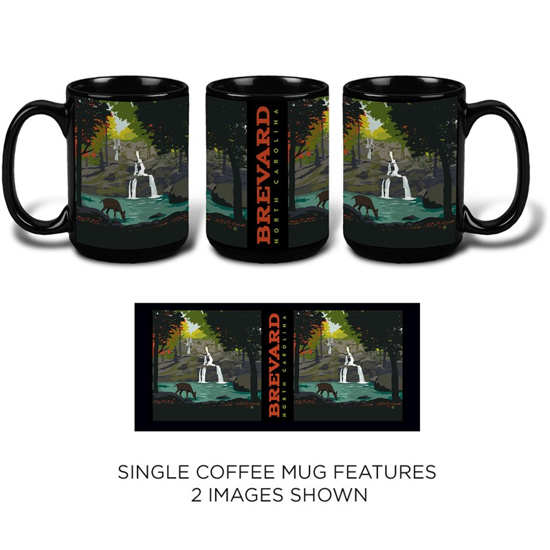 Brevard , NC Deer Waterfall Black Mug | Themed Mugs