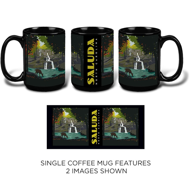 Saluda, NC Deer Waterfall Black Mug | Themed Mugs