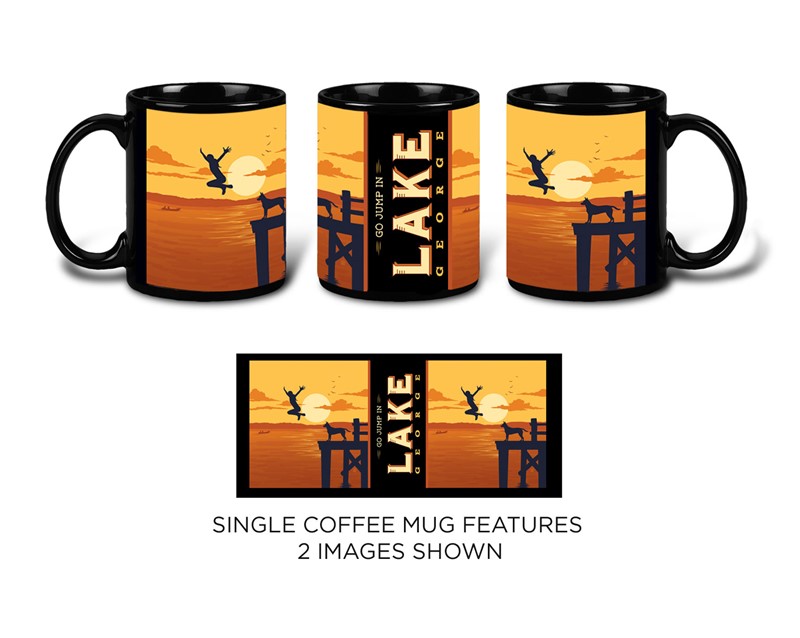 Lake George, NY Go Jump in Lake Black Mug | Themed Mugs