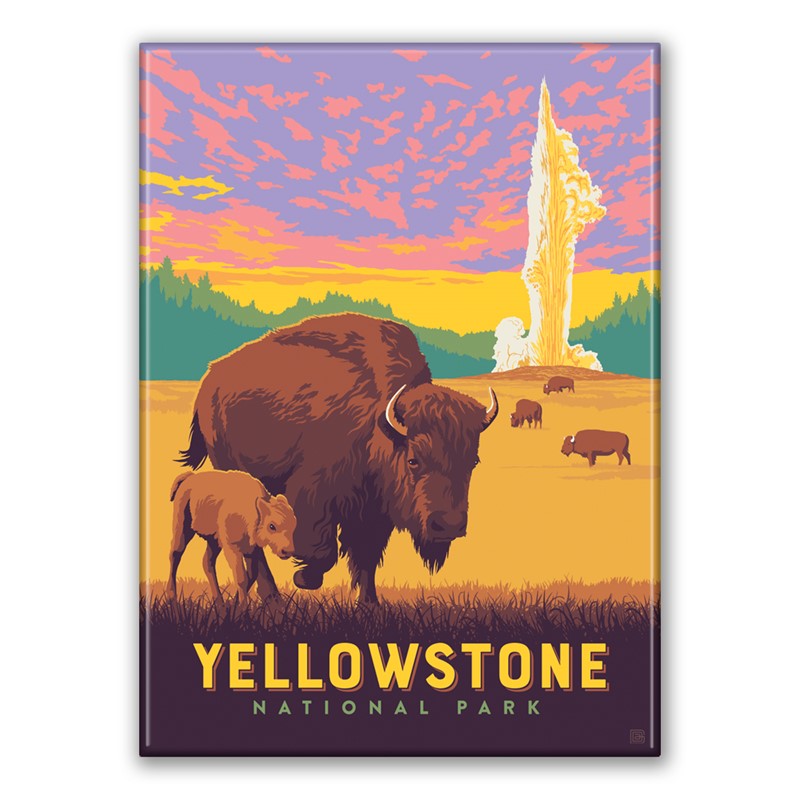 Yellowstone NP Old Faithful Bisons Magnet| Made in the USA