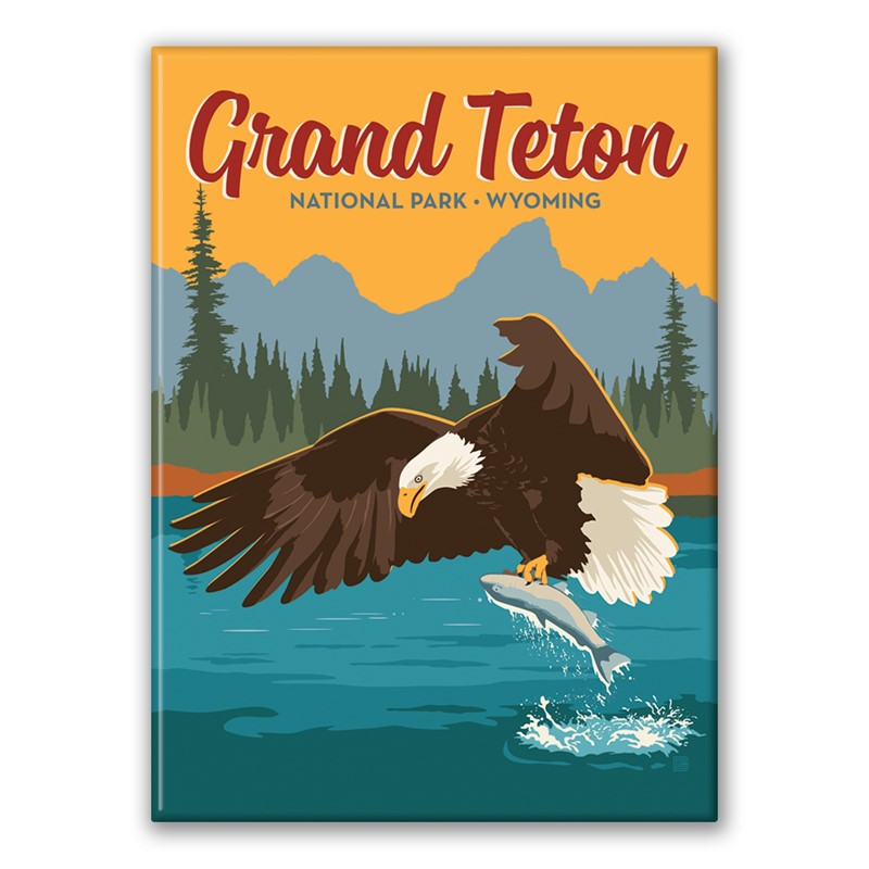 Grand Teton NP Eagle & Salmon Magnet| American Made Magnet