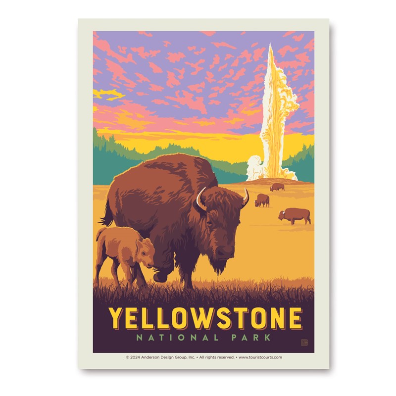 Yellowstone NP Old Faithful Bisons Vert Sticker| Made in the USA
