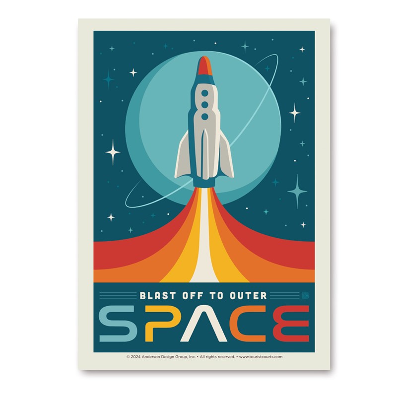 70s Style Blast Off to Outer Space Vert Sticker | Vertical Sticker