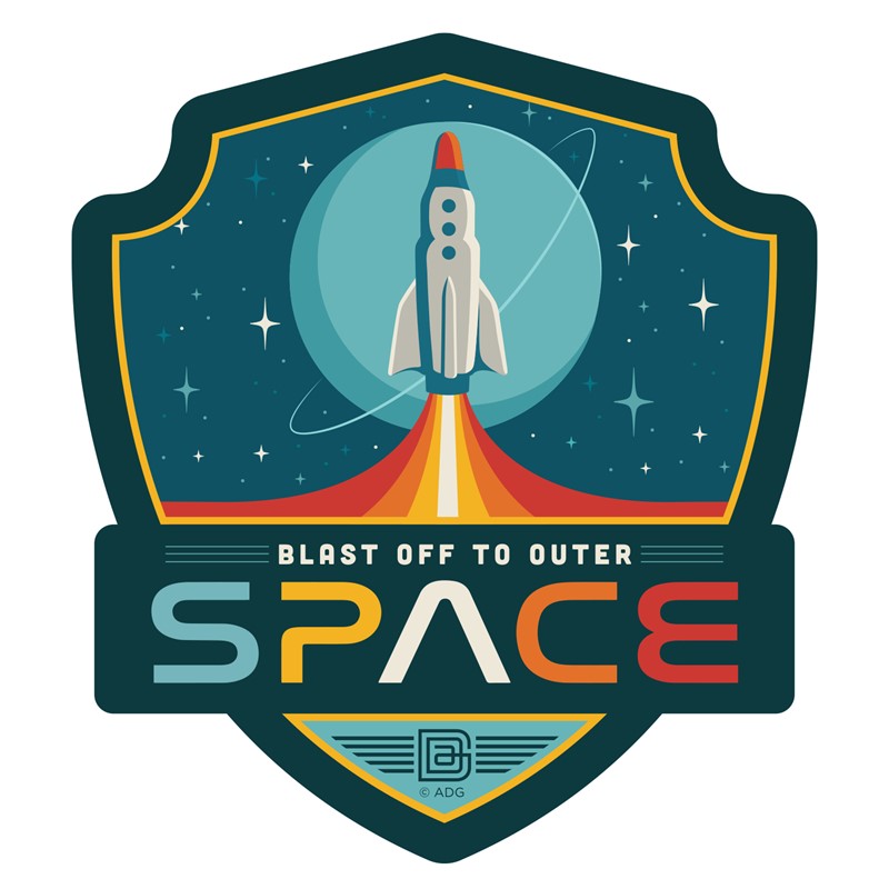 70s Style Blast Off to Outer Space Emblem Sticker| Made in the USA