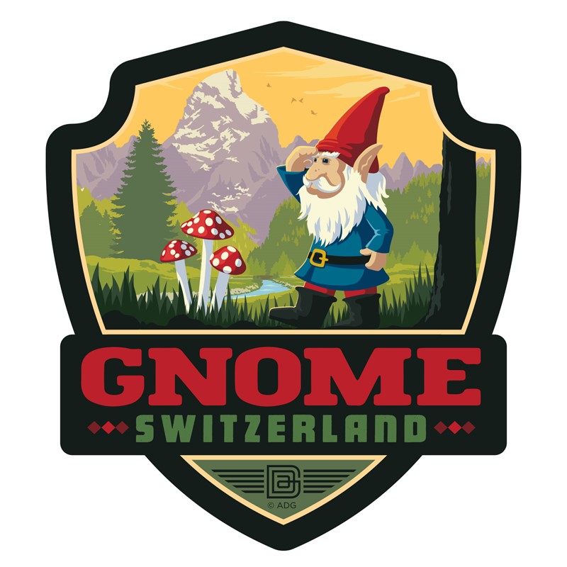 Mythical Creatures Swiss Gnome Emblem Sticker| Made in the USA