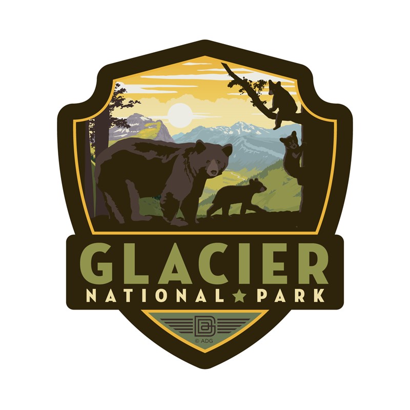 Glacier NP Mama Bear & Cubs Emblem Sticker | American Made