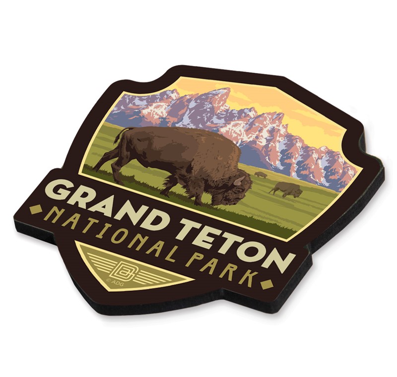 Grand Teton NP Bull Moose Emblem Wood Magnet | American Made