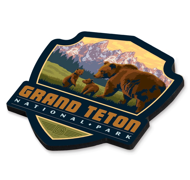 Grand Teton NP Wildlife Bears Emblem Wood Magnet | American Made