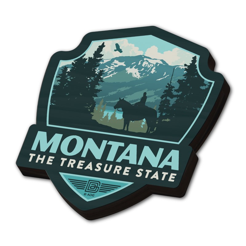 Montana Majestic Magical Horseback Emblem Wood Magnet| American Made