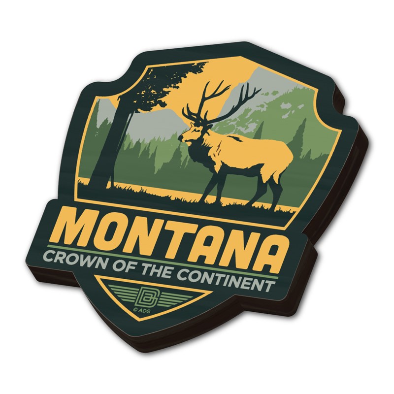Montana Elk Emblem Wood Magnet| American Made