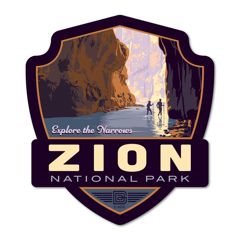 Zion NP Explore the Narrows Emblem Wood Magnet| American Made