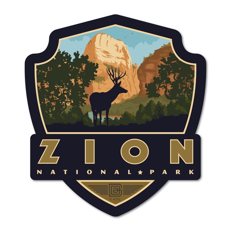 Zion NP Mule Deer Emblem Wood Magnet| American Made