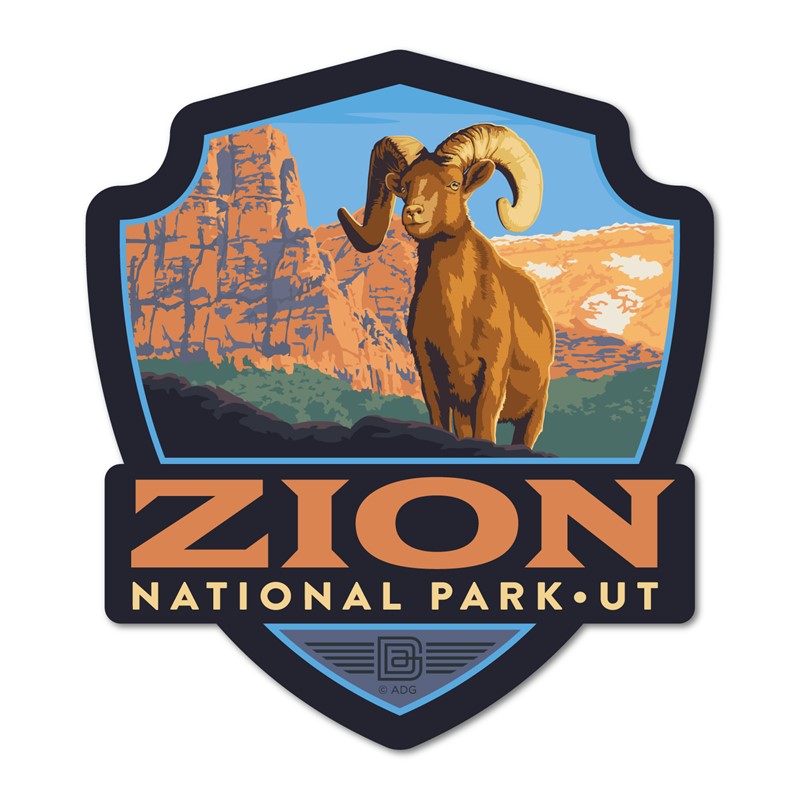 Zion NP Big Horn Sheep Emblem Wood Magnet| American Made