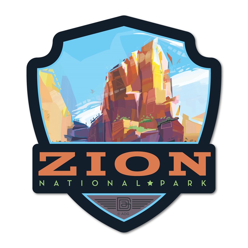 Zion NP Angels Landing Modern Emblem Wood Magnet| American Made