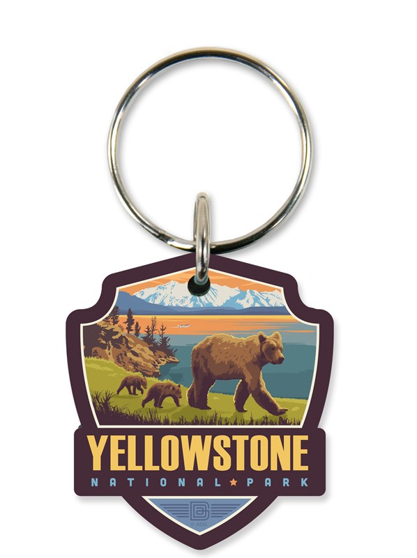 Yellowstone Lake Emblem Wood Key Ring| American Made