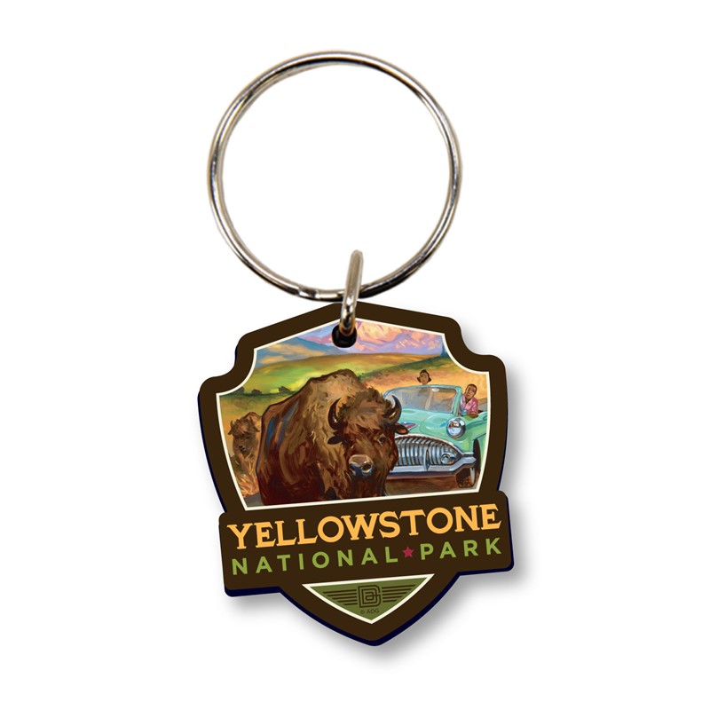 Yellowstone NP Bison Crossing Emblem Wood KR| American Made