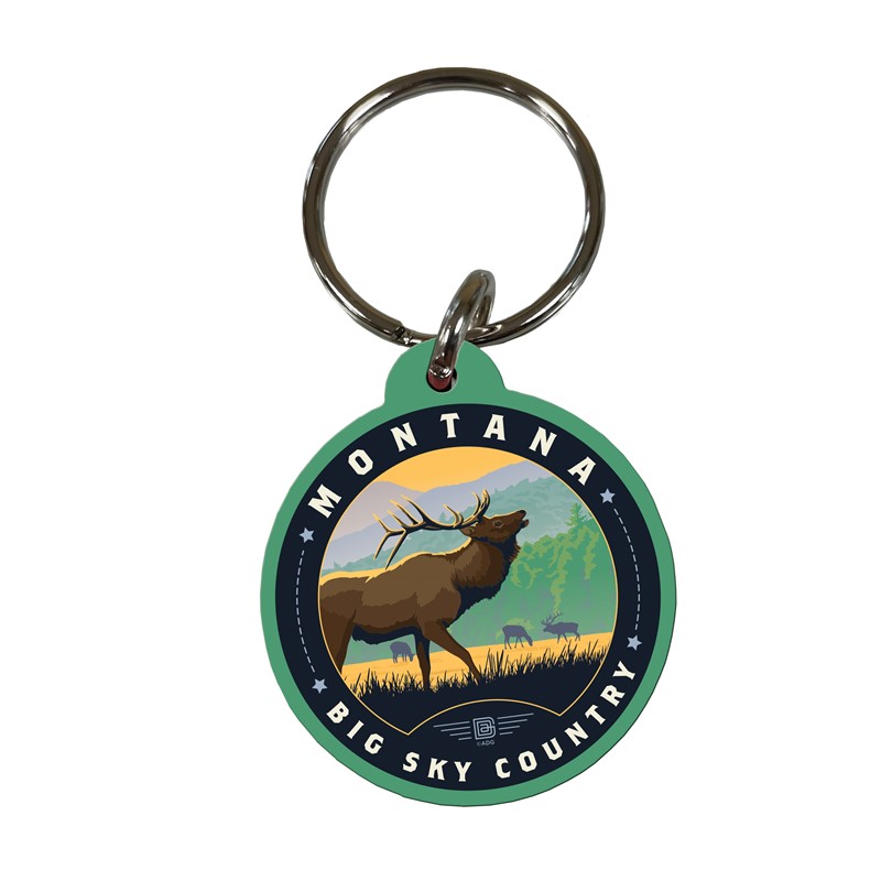 Montana Big Sky Country Elk Circle Wood Key Ring| American Made