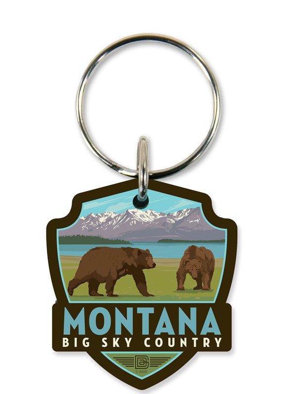 Montana Big Sky Country Bears Emblem Wood Key Ring| American Made