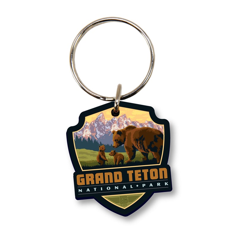 Grand Teton NP Bears Emblem Wood Key Ring | American Made