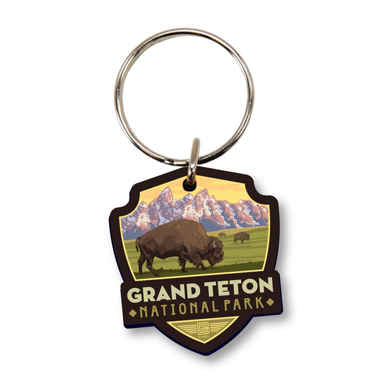Grand Teton NP Bison Enjoy Emblem Wood Key Ring | American Made
