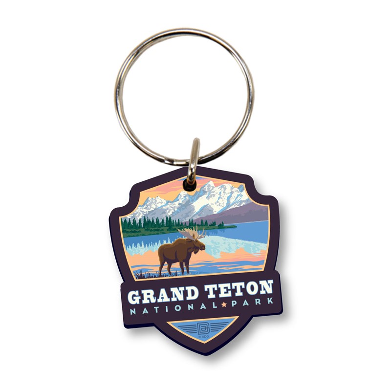 Grand Teton NP Bull Moose Emblem Wood Key Ring | American Made