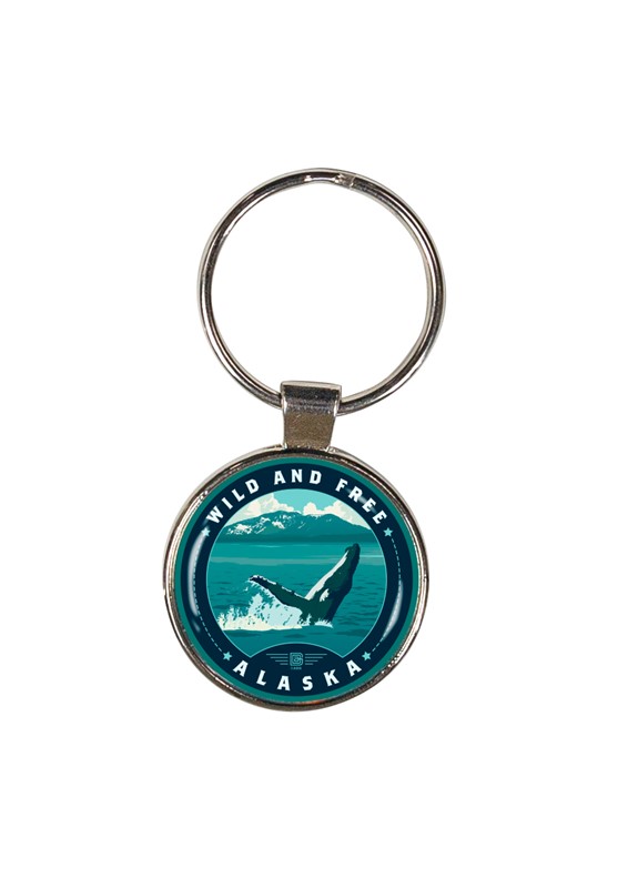 AK Whale Breaching Circle Dome Key Ring | American Made