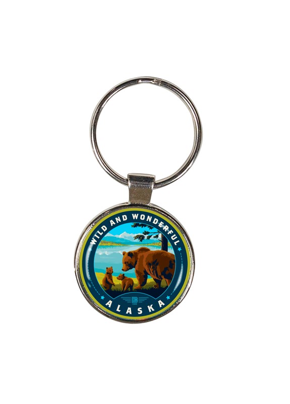 AK Wildlife Bears Circle Dome Key Ring| American Made