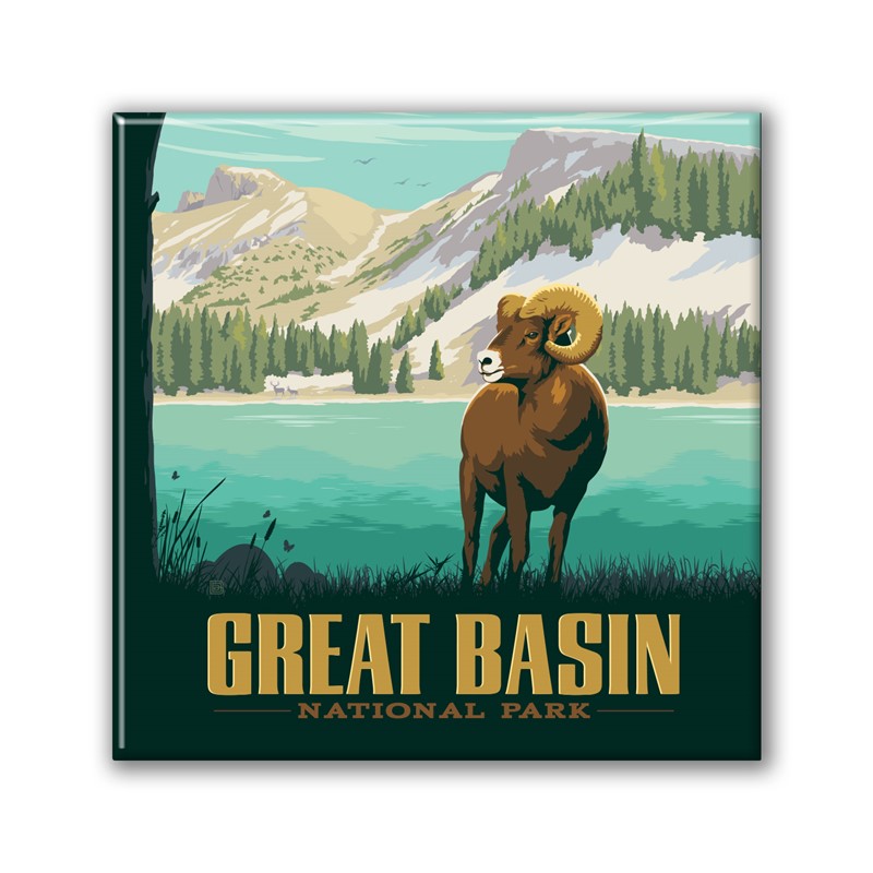 Great Basin NP Bighorn Sheep Square Magnet | Metal Magnet