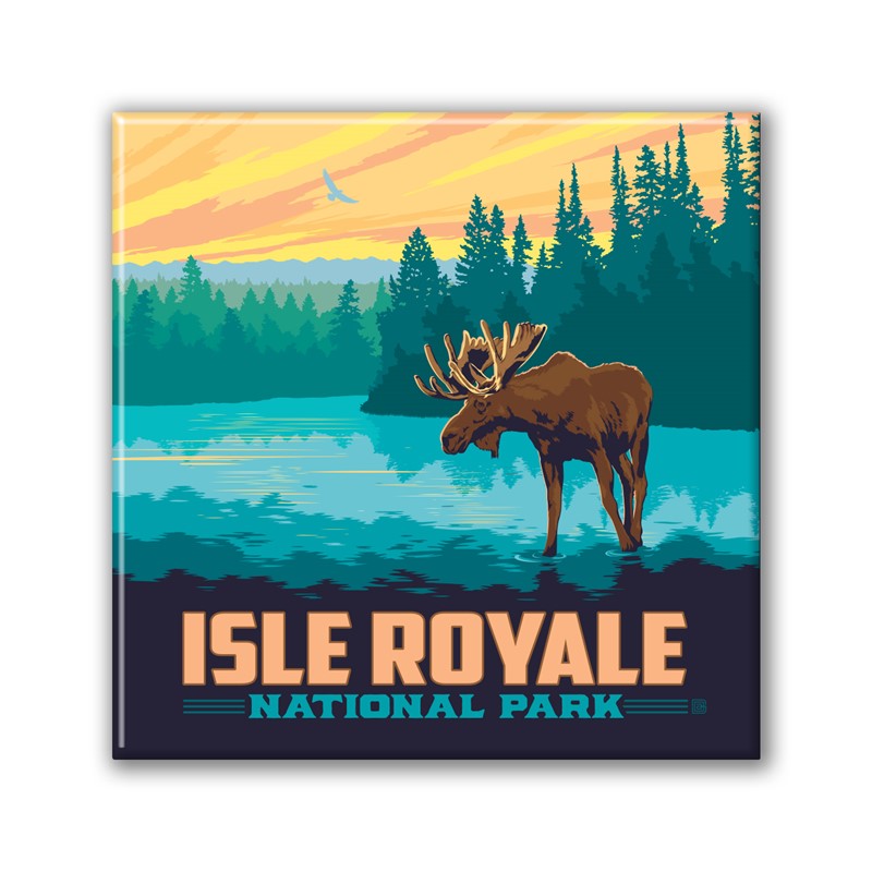 Isle Royale NP Morning Moose Square Magnet| Metal Magnet