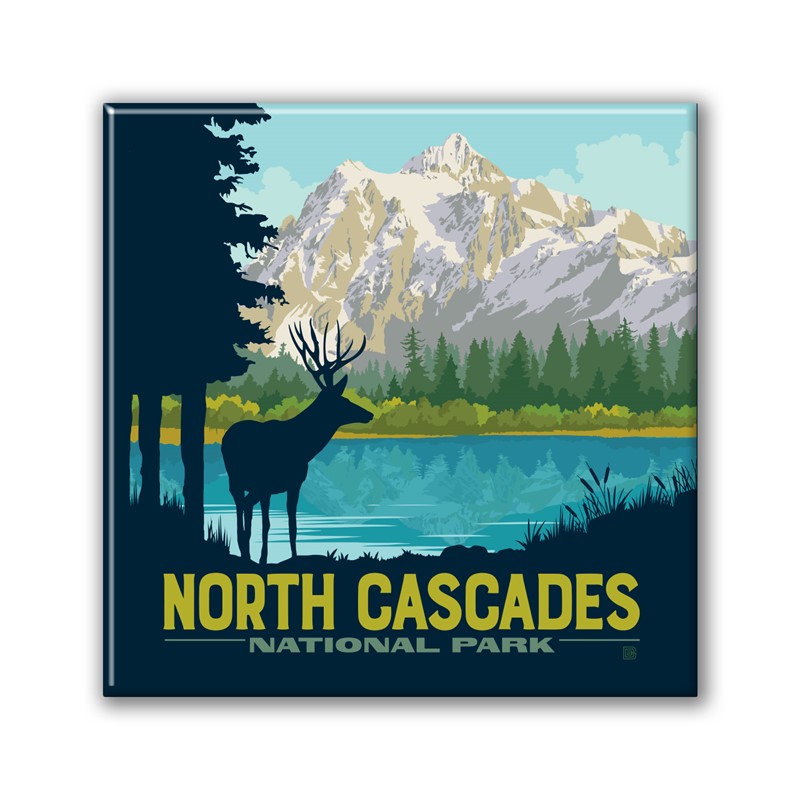 North Cascades NP Mule Deer Square Magnet| Metal Magnet