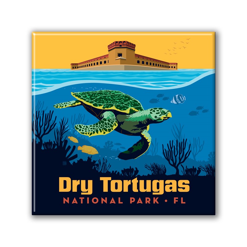 Dry Tortugas NP Sea Turtle Square Magnet|Metal Magnet