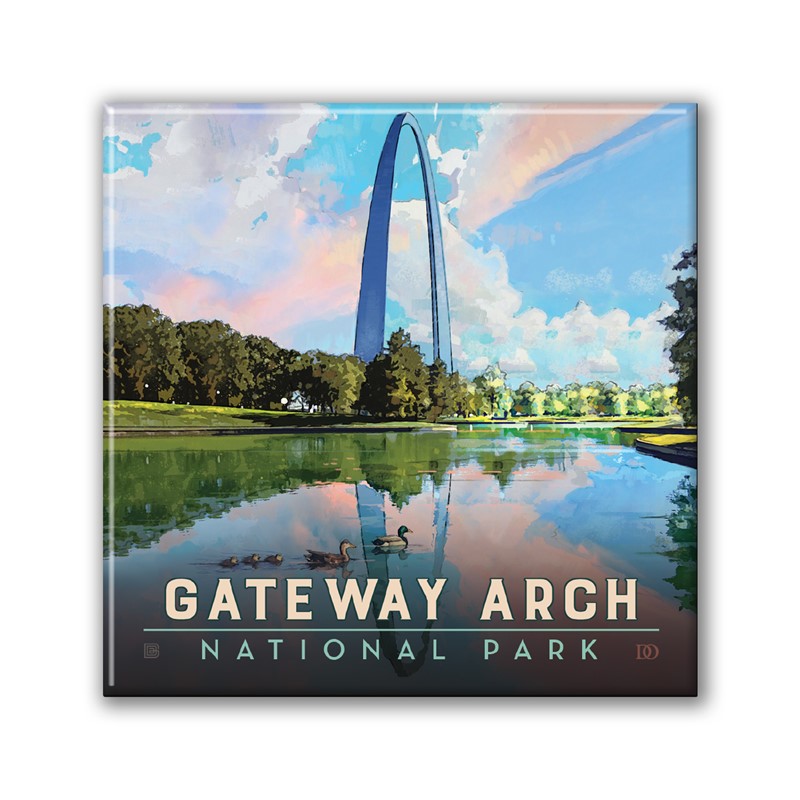 Gateway Arch NP Bird's-Eye View Square Magnet|Metal Magnet