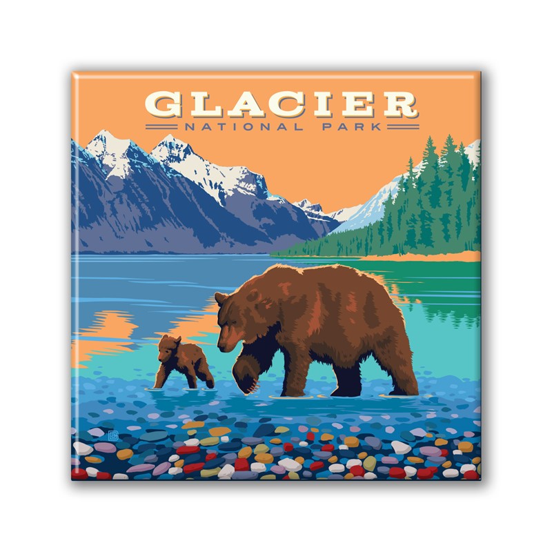 Glacier NP Saint Mary Lake Square Magnet|Metal Magnet