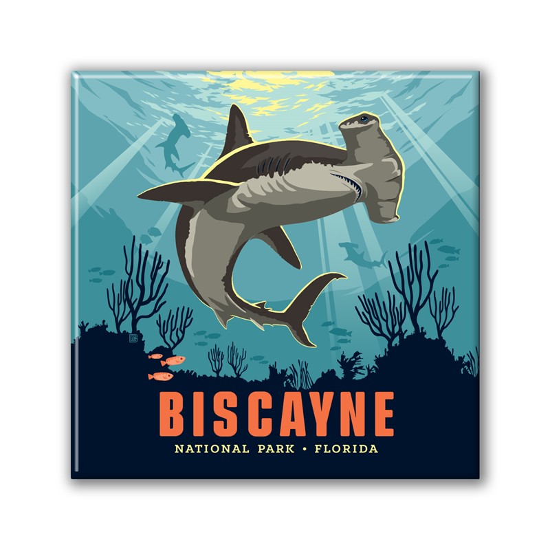 Biscayne NP Hammerhead Shark Square Magnet|Metal Magnet