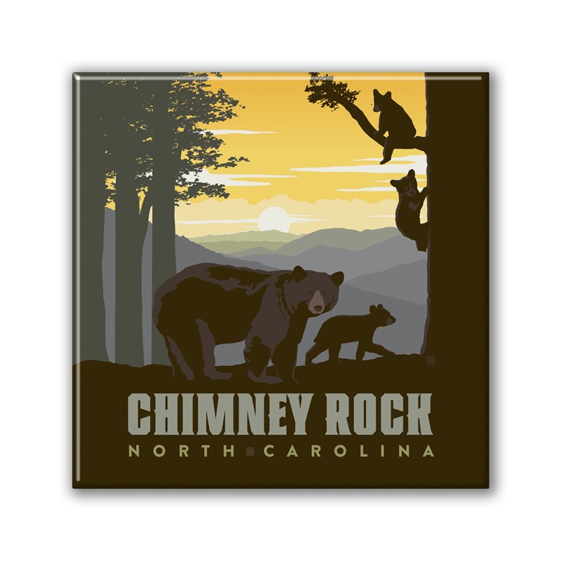 Chimney Rock, NC Bears Square Magnet | Metal Magnet