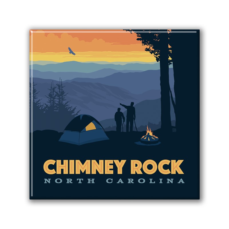 Chimney Rock NC Camping Square Magnet| Metal Magnet